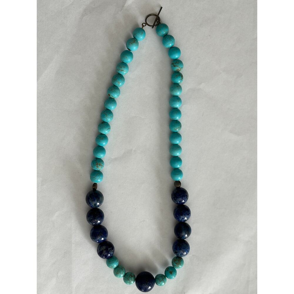 Sodalite Dyed Howlite Lapis Lazuli Beaded Necklace Sterling Silver Toggle Clasp